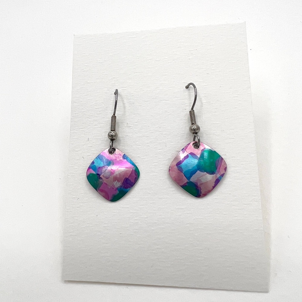 Vintage painted aluminum square earrings